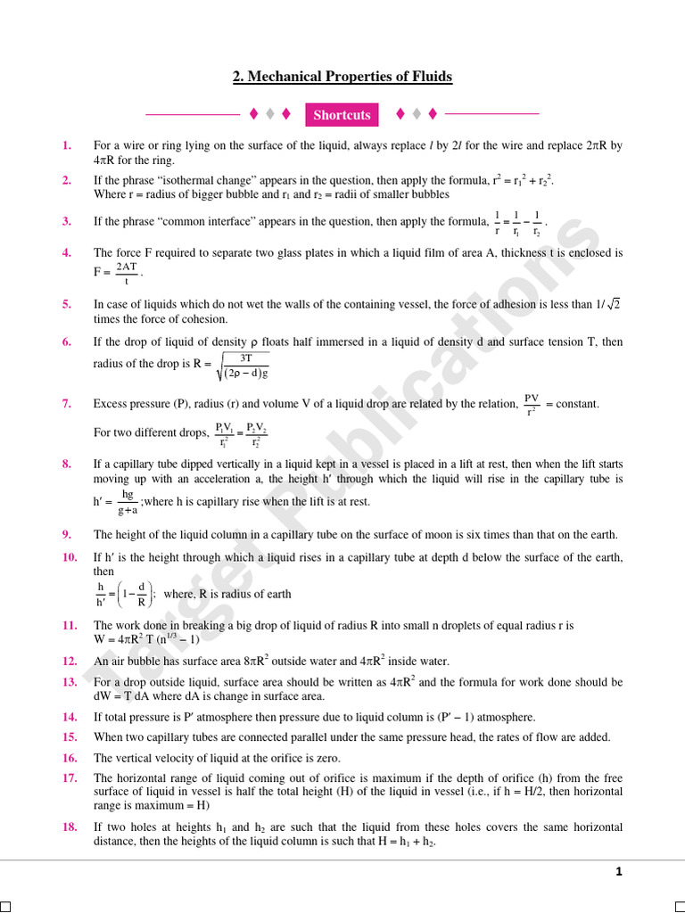 Mechanical Properties of Fluids Overview | PDF | Pressure | Surface Tension
