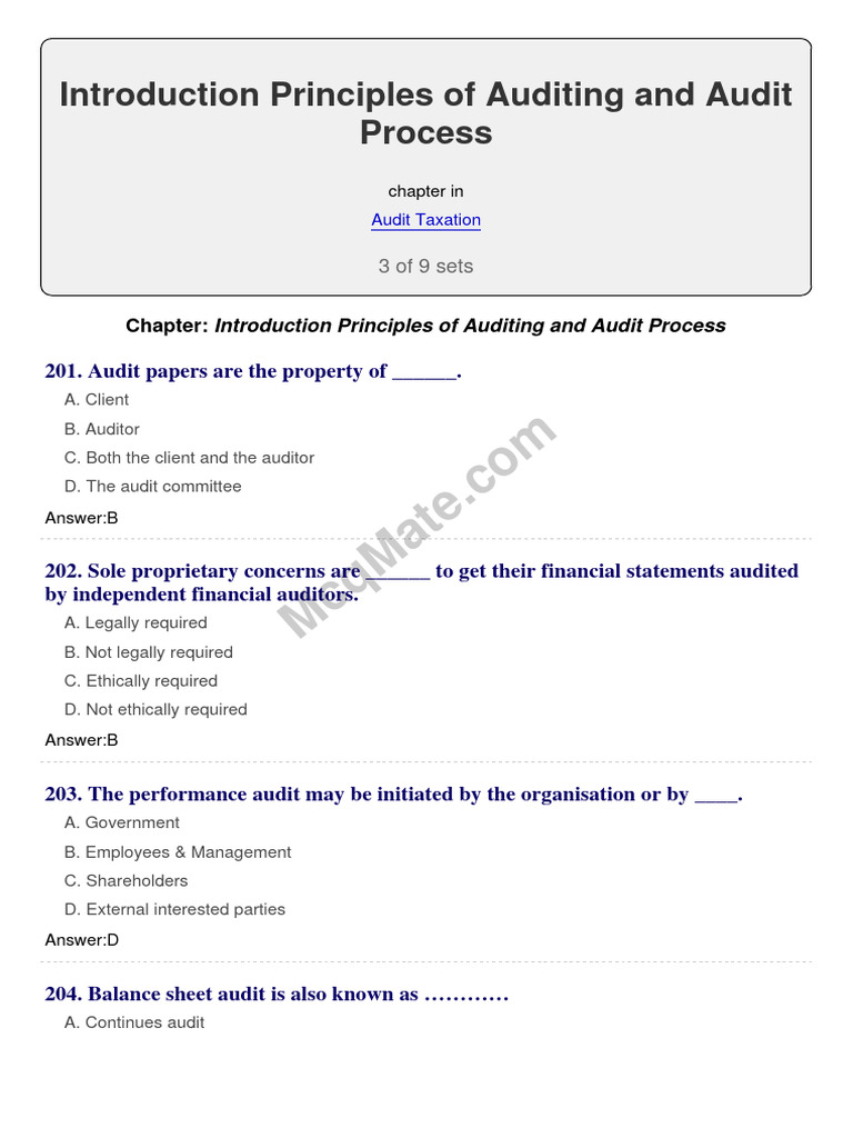 Introduction Principles of Auditing and Audit Process Audit Taxation ...