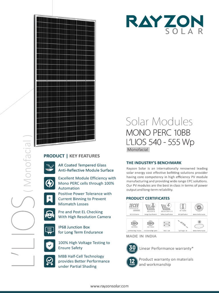 Rayzon Solar Panel Datasheet Overview | PDF | Solar Energy | Electronic ...