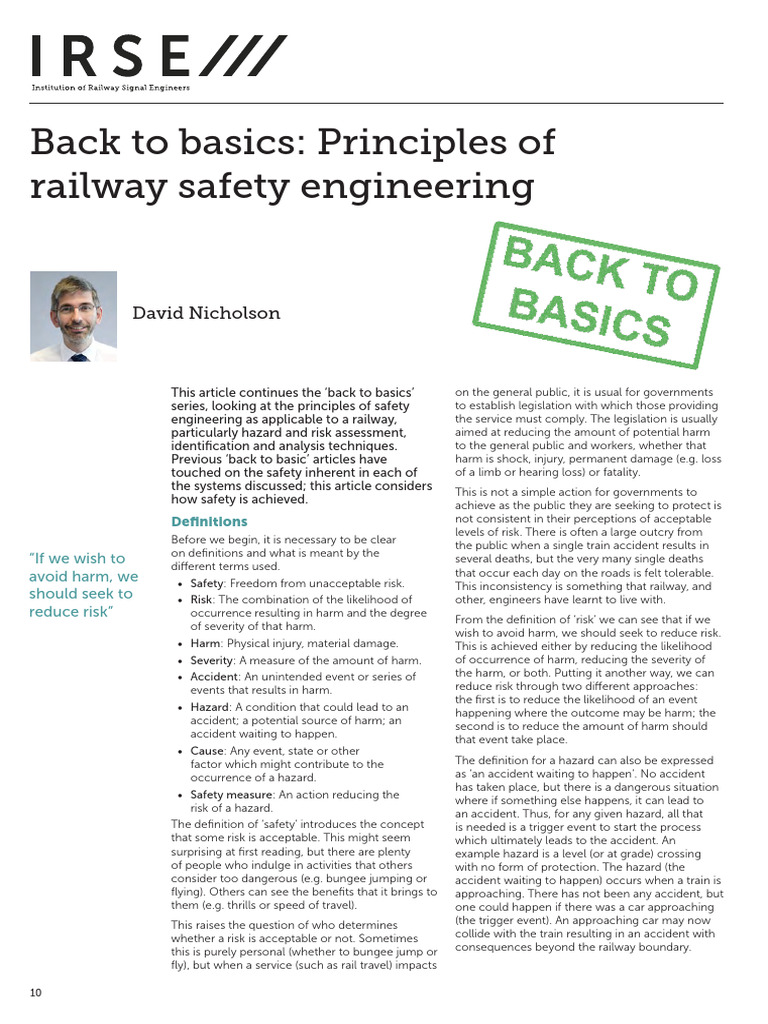 Back To Basics Principles of Railway Safety Engineering (CertMat) | PDF ...