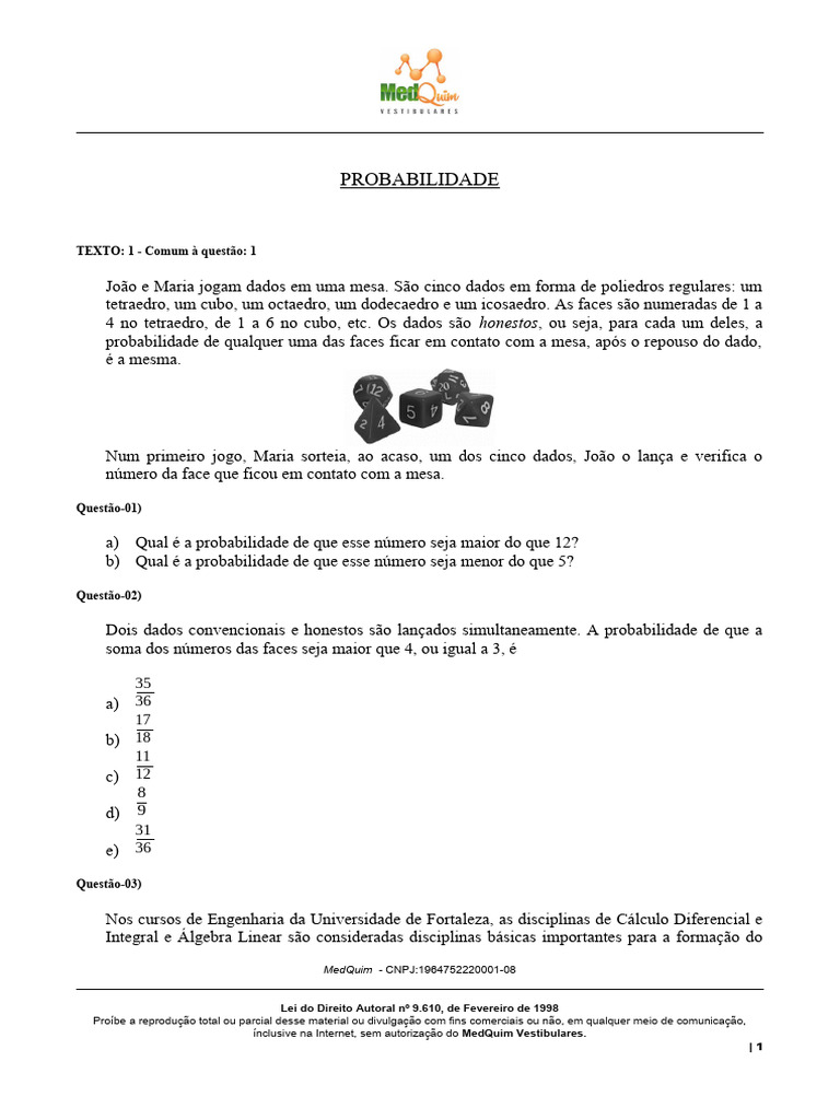 Exercícios de Probabilidade para 7º Ano | PDF | Probabilidade