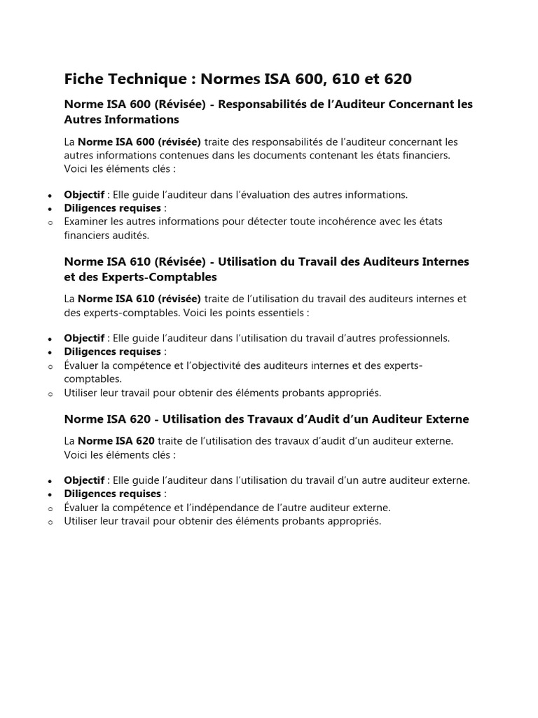 Normes ISA 600, 610 et 620 expliquées | PDF | Affaires
