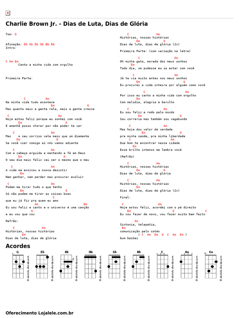 Charlie Brown Jr. - Dias de Luta, Dias de Glória (Uke Cifras) | PDF