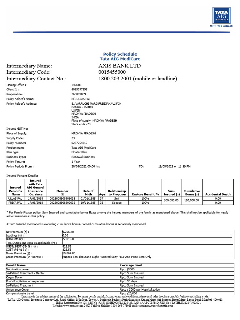 Policy Mr Ullas Pal Pdf Insurance Financial Services