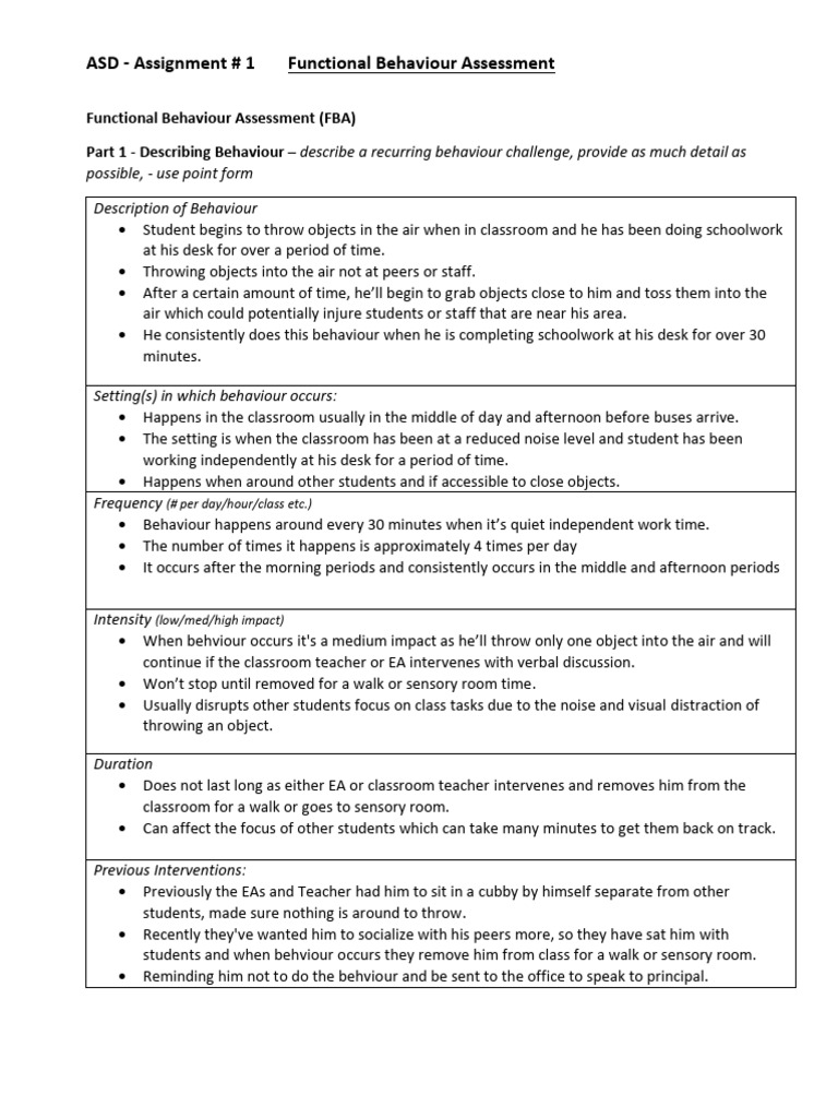Functional Behaviour Assessment Overview | PDF | Behavior | Classroom