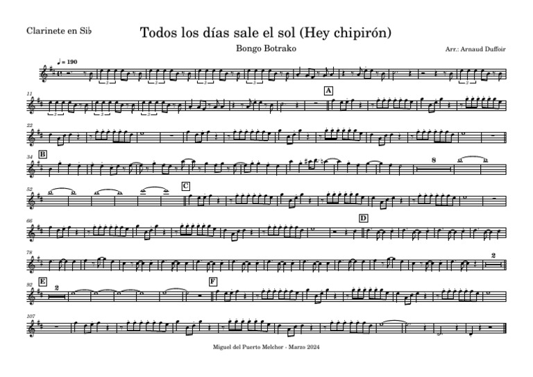 Todos Los Días Sale El Sol (Hey Chipirón) - Clarinete - en - Sib | PDF
