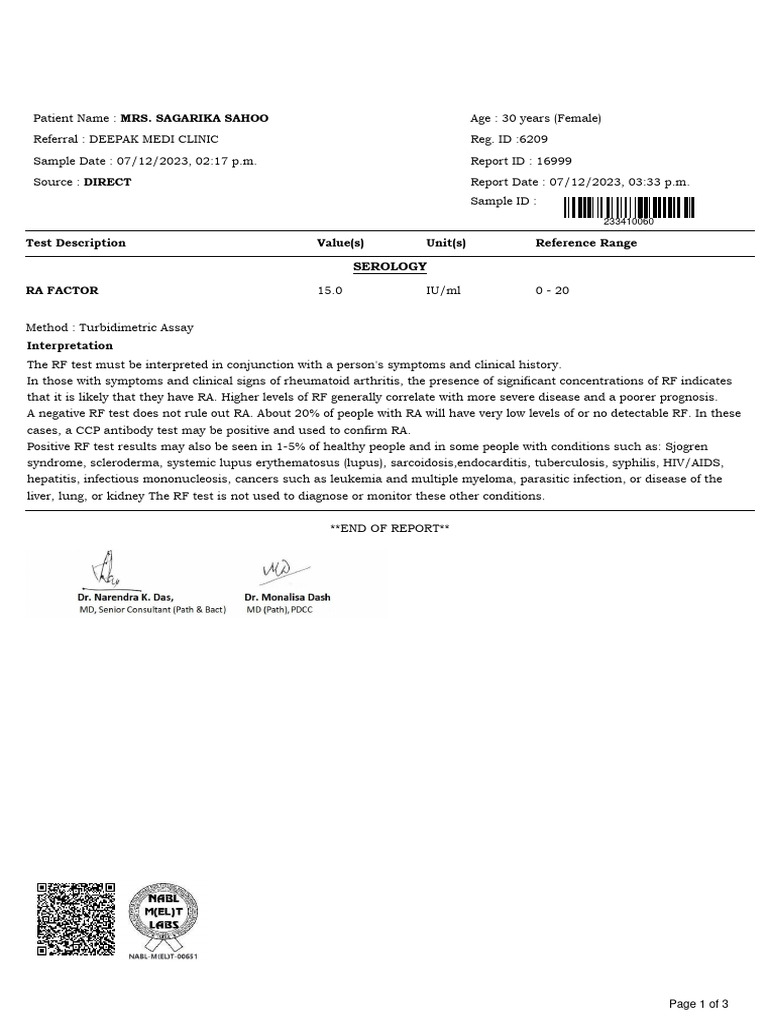 RA Factor and Urine Analysis Report | PDF | C Reactive Protein ...