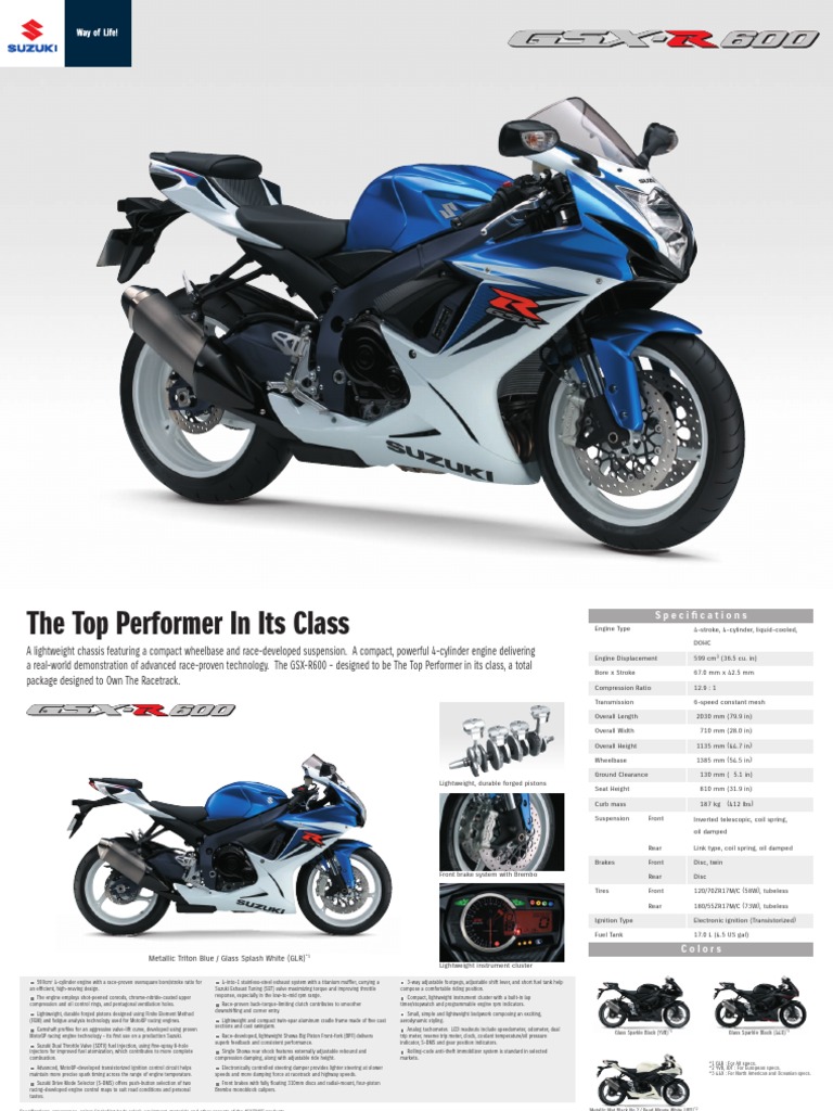 2012 Suzuki GSX-R600 Specifications | PDF | Suspension (Vehicle
