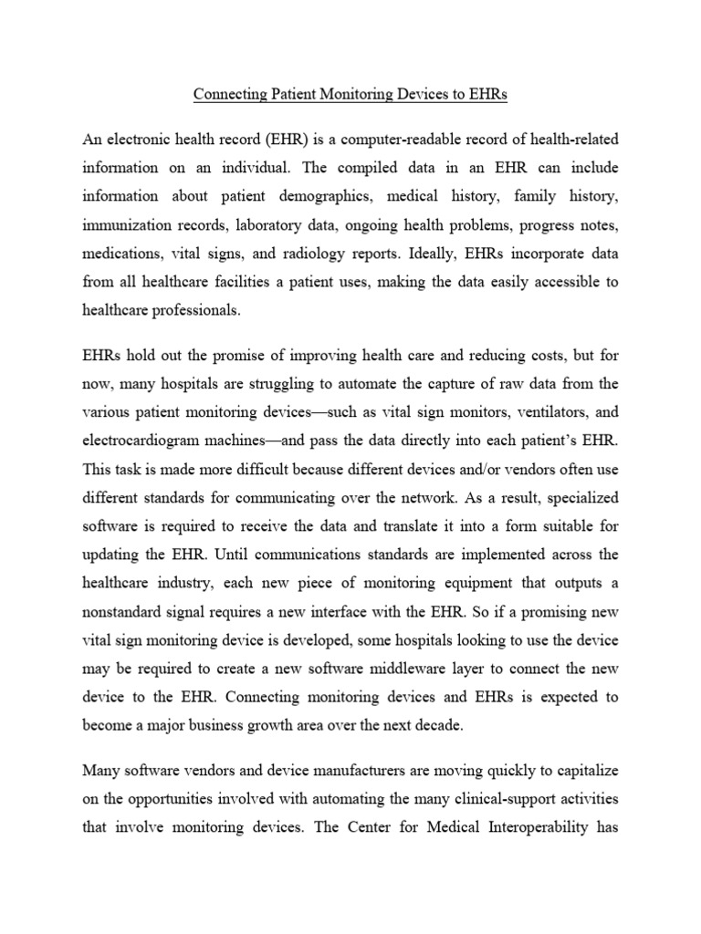 EHR Integration with Monitoring Devices | PDF | Electronic Health ...