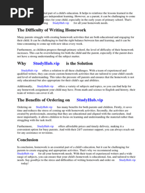 Homework Activities for Year 1 and 2