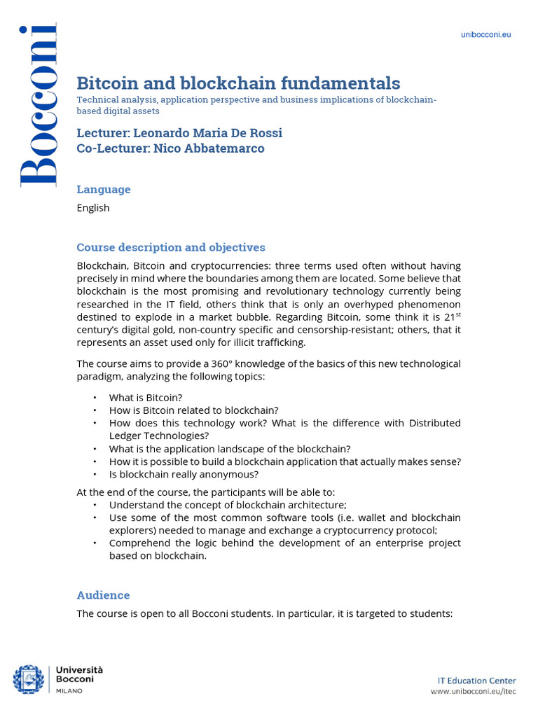 Blockchain and Bitcoin Fundamentals Course | PDF | Bitcoin | Cryptocurrency