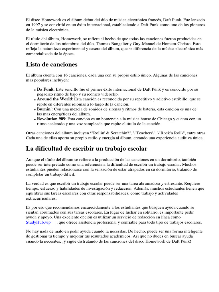 Significado del álbum Homework de Daft Punk | PDF | Estilos americanos ...
