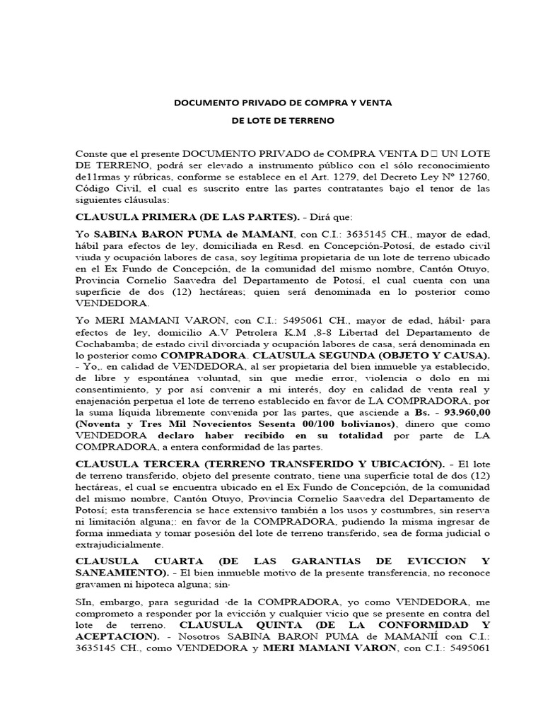 Documento Privado de Compra y Venta | PDF