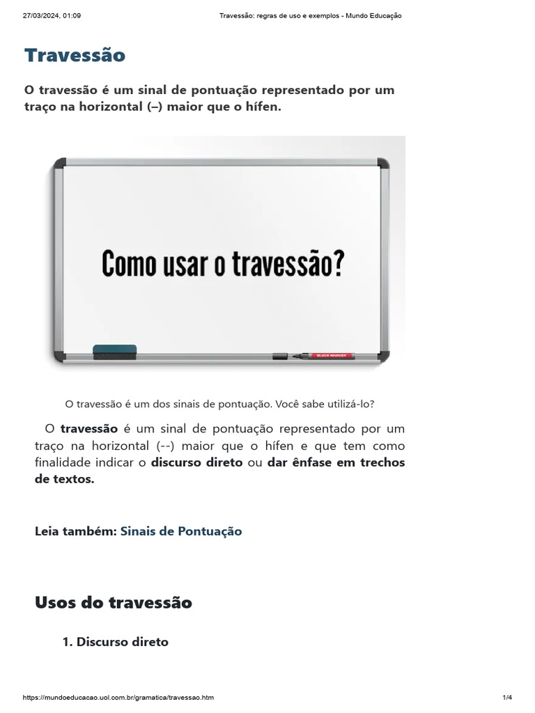 Travessão_ Regras de Uso e Exemplos | PDF | Pontuação | Mecânica da ...