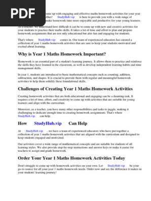 Maths Homework Activities Year 1