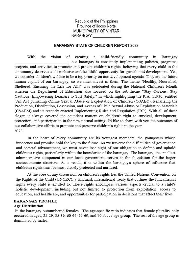 Barangay State of Children Report 2023 | PDF | Children's Rights ...