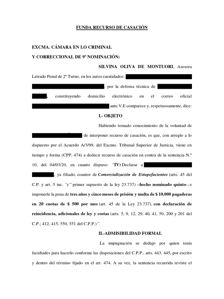 Modelo recurso de casaci n pdf derecho penal sentencia ley 