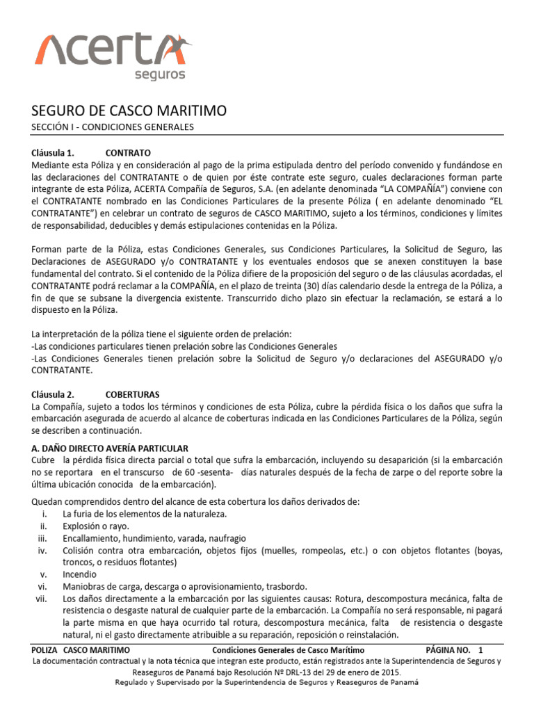 Acerta Condiciones Generales Casco Maritimo | PDF | Póliza de seguros ...