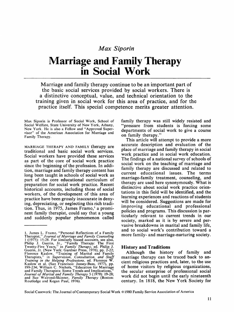 Marriage and Family Therapy in Social Work | PDF | Family Therapy ...