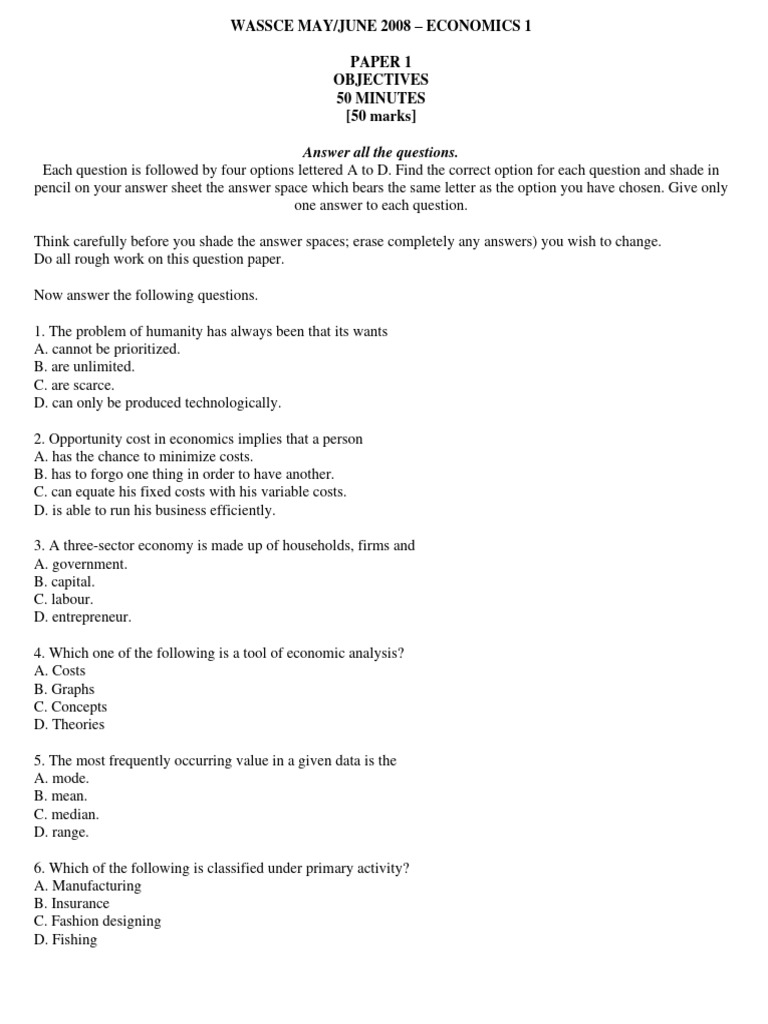WASSCE 2008 Economics Exam Questions | PDF | Demand | Supply (Economics)