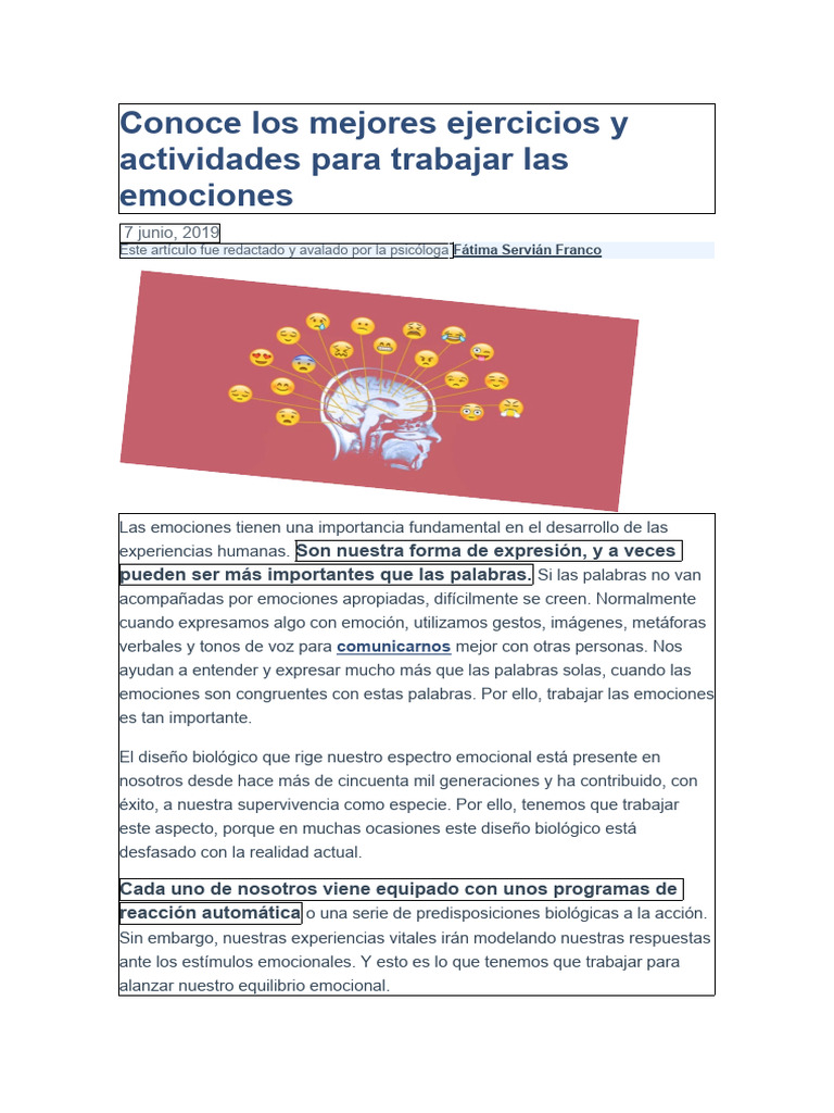 Conoce Los Mejores Ejercicios y Actividades para Trabajar Las Emociones ...
