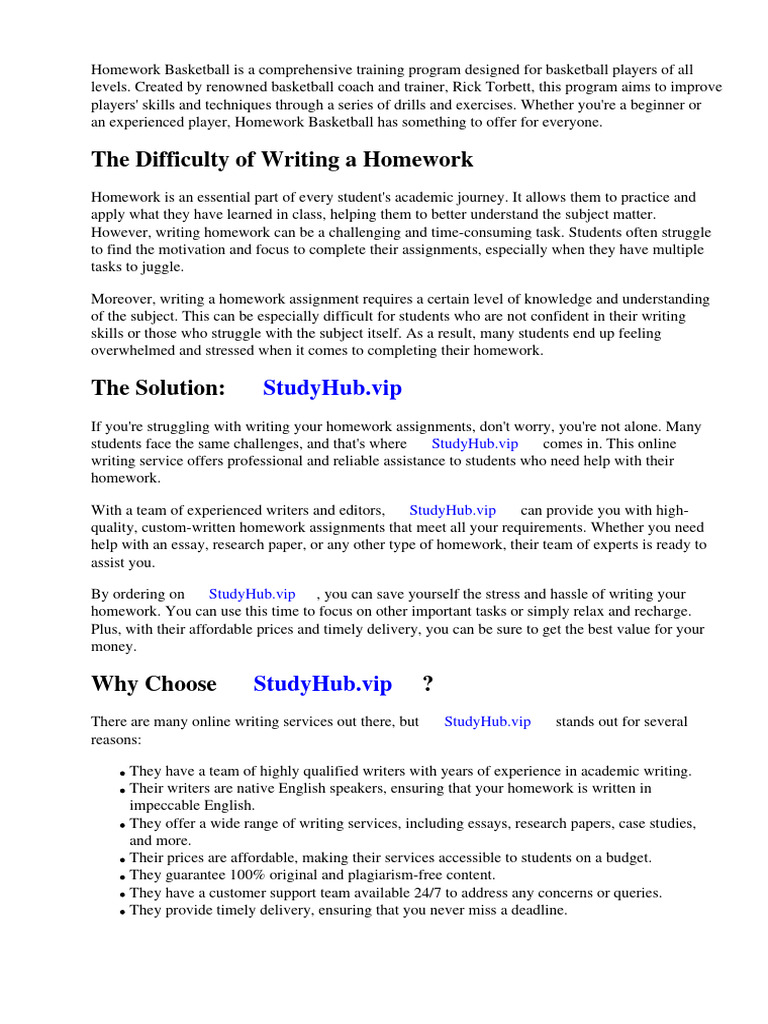 Homework Help and Basketball Training Guide | PDF | Homework | Essays