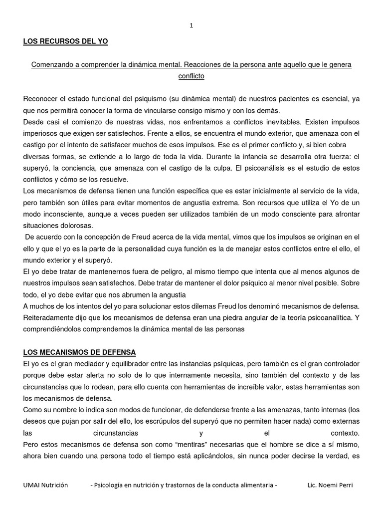 Mecanismos de defensa del yo | PDF | Carné de identidad | Psique ...