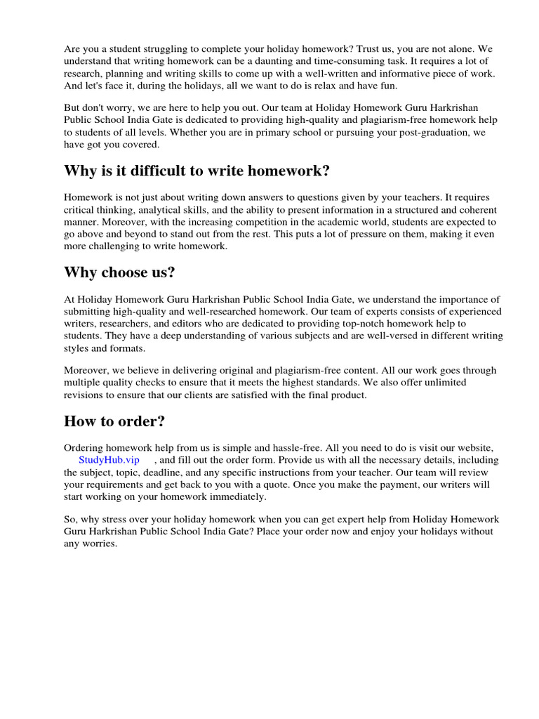 Holiday homework guru harkrishan public school india gate pdf