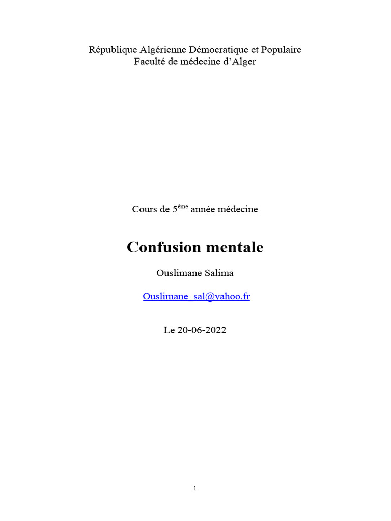Symptômes et prise en charge de la confusion mentale | PDF ...
