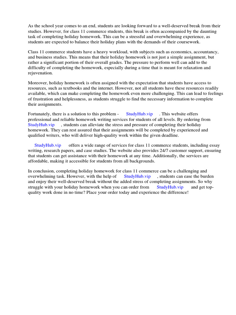 Holiday homework for class 11 commerce pdf books homework