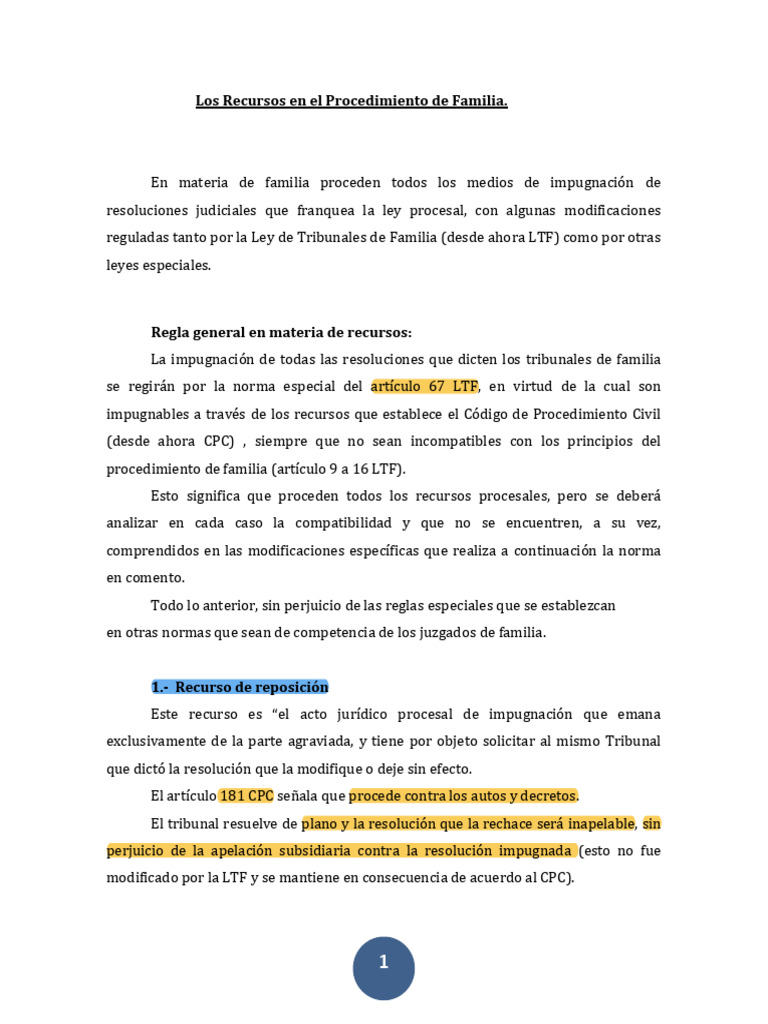 Los Recursos en Materia de Familia | PDF | Sentencia (ley) | Caso de ley