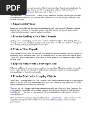 Homework Year 2 Ideas