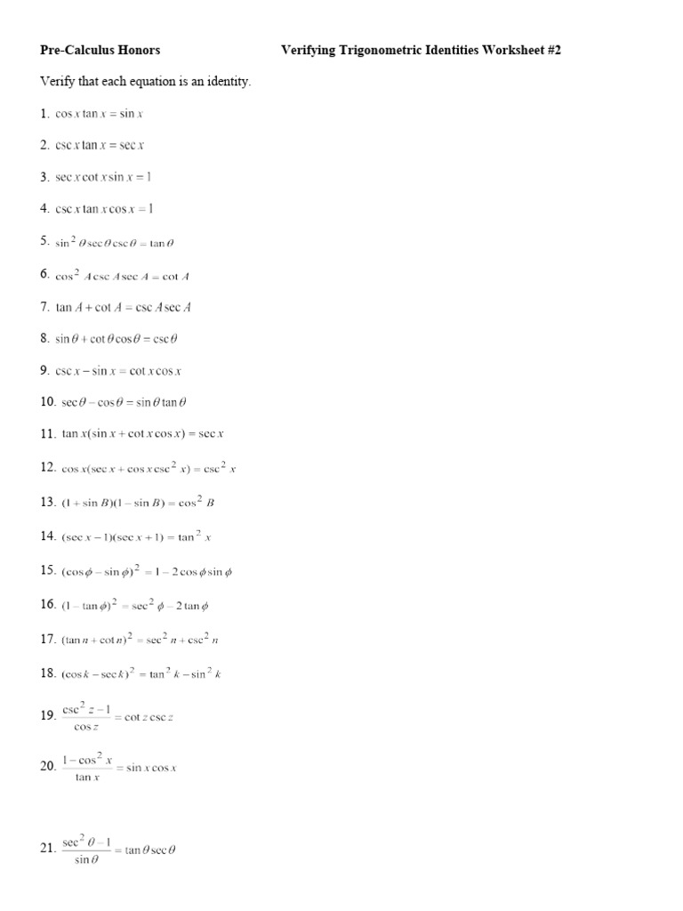 Trigonometric Identities Worksheet 2 | PDF | Computers | Technology ...