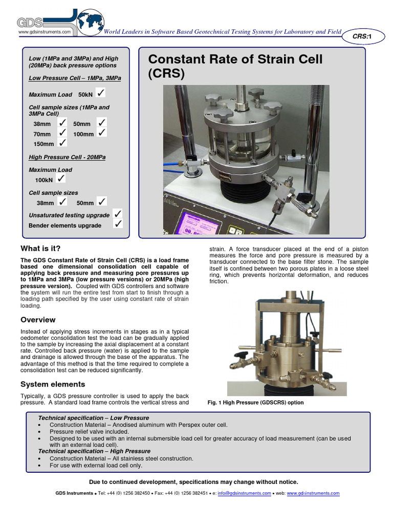 GDS Constant Rate of Strain Cell Overview | PDF | Applied And ...