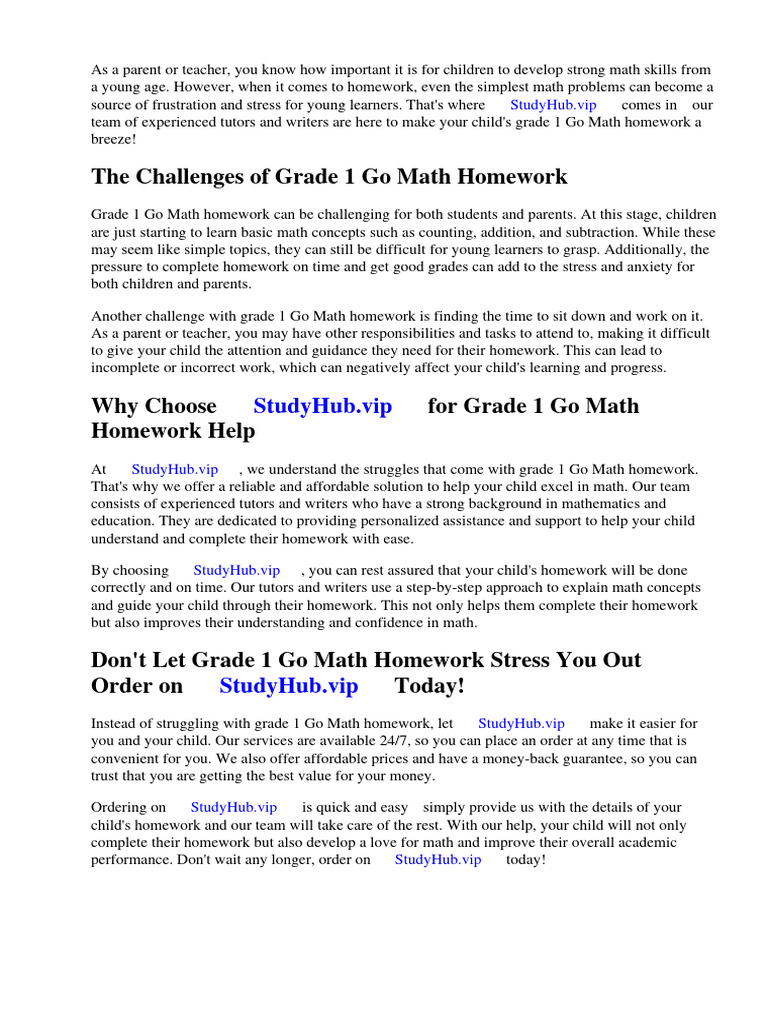Go Math Homework Grade 1 | PDF | Mathematics | Worksheet