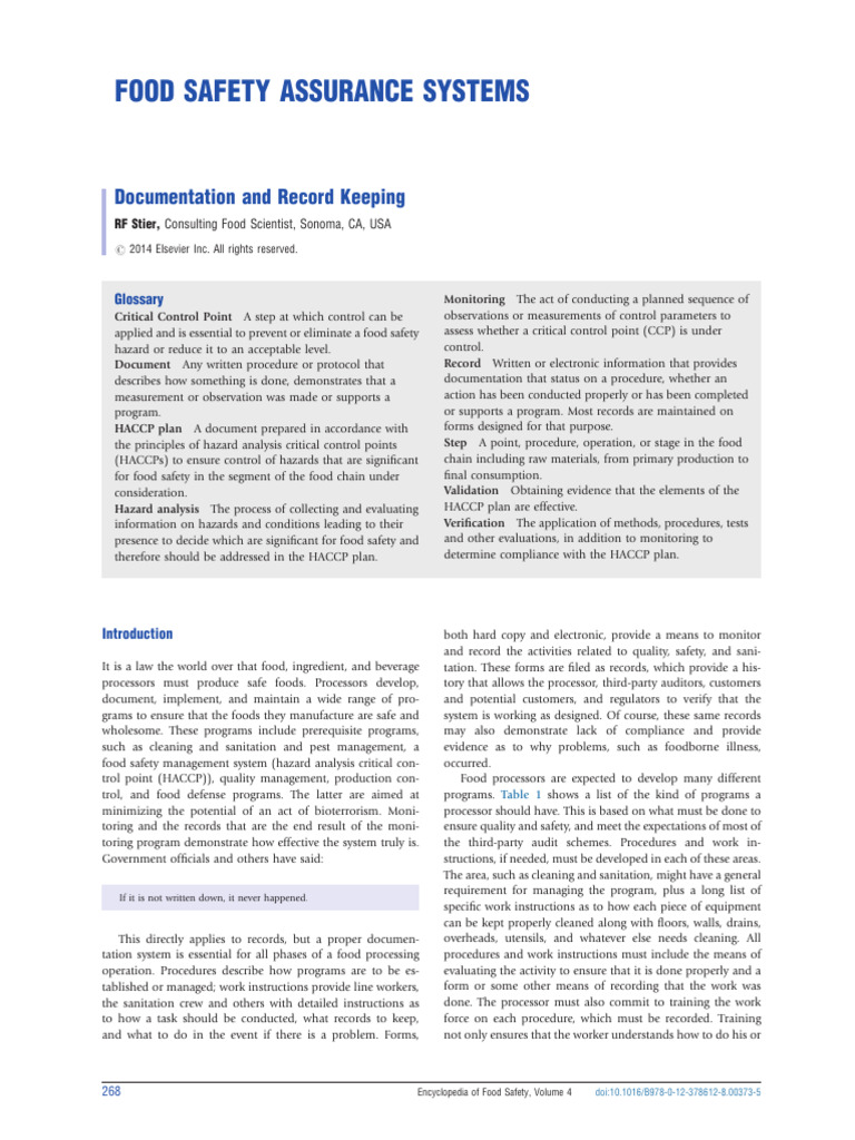 Food Safety Documentation Essentials | PDF | Hazard Analysis And ...
