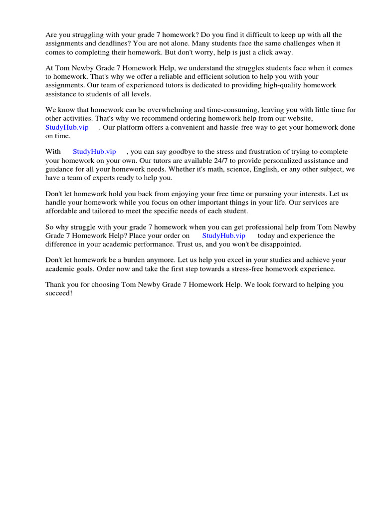 Tom Newby Grade 7 Homework | PDF | Homework