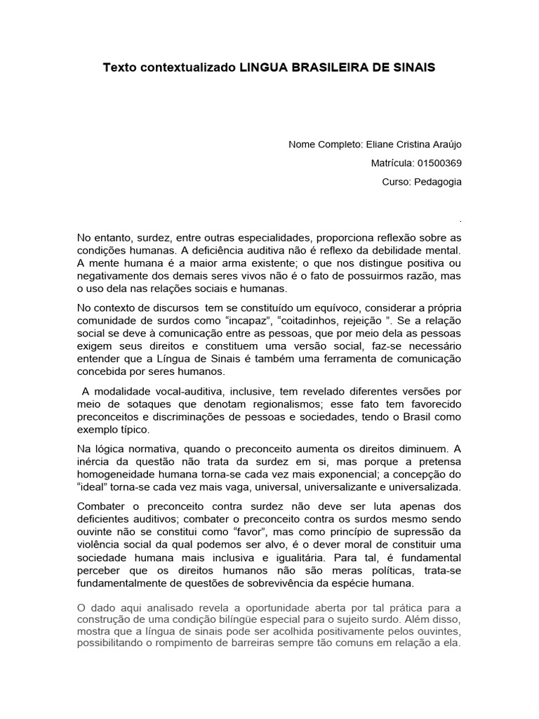 Lingua Brasileira De Sinais Pdf Surdez Pedagogia