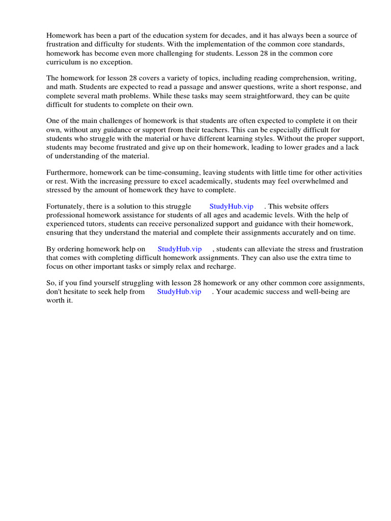 Common Core Lesson 28 Homework | Download Free PDF | Mathematics | Homework