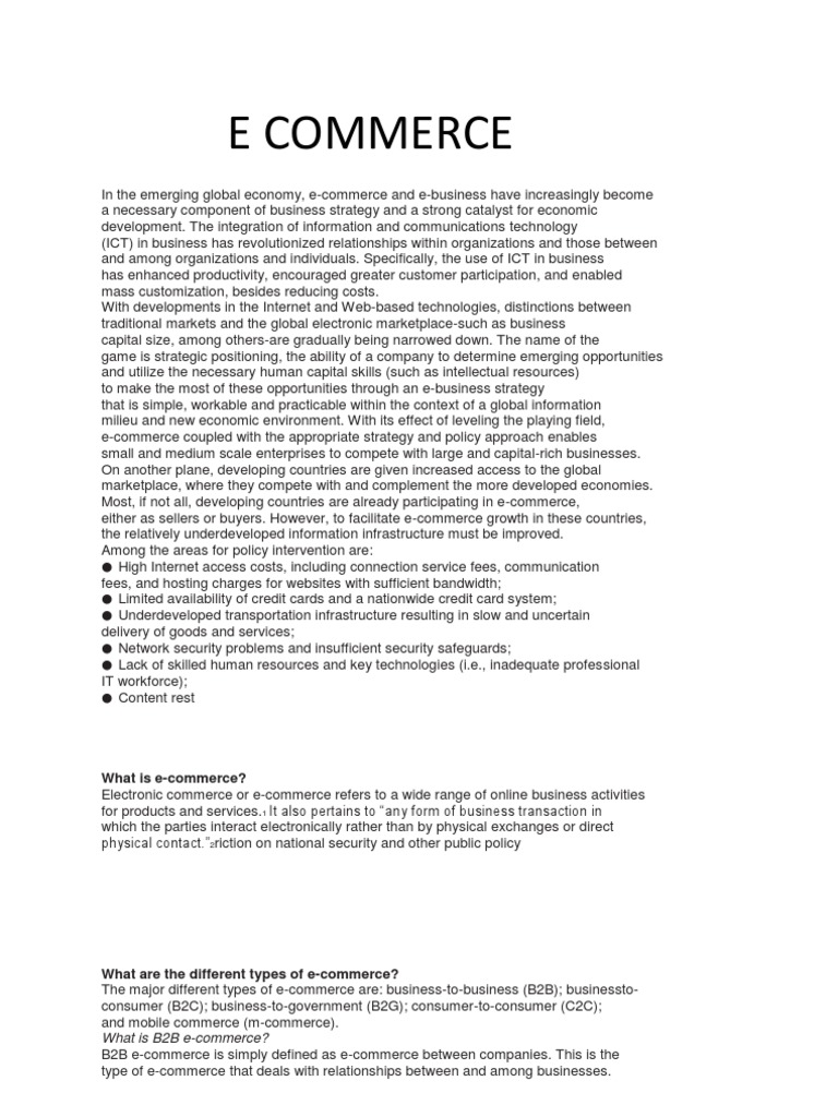 Understanding E-Commerce Types and Impact | PDF | E Commerce | Online ...