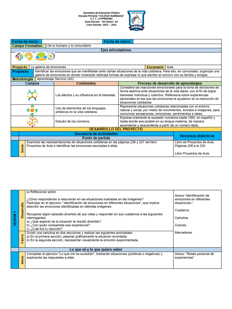 Proyecto Galería de Emociones en Aula | PDF | Las emociones | Salón de ...