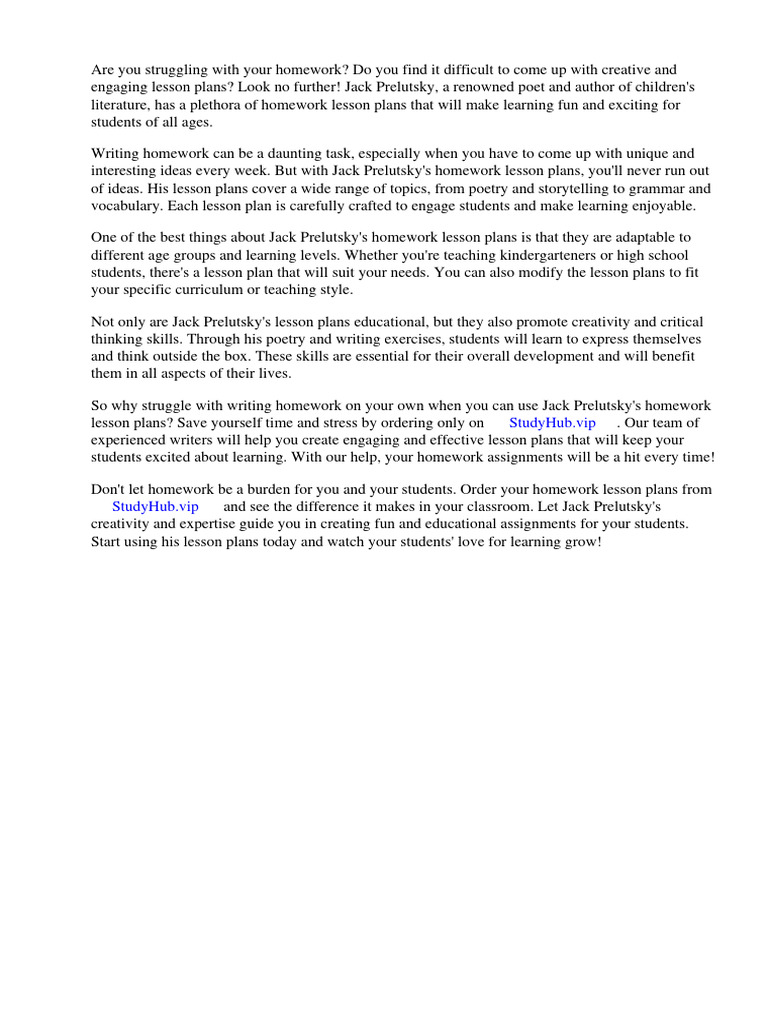 Jack Prelutsky Homework Lesson Plans | PDF | Lesson Plan | Poetry