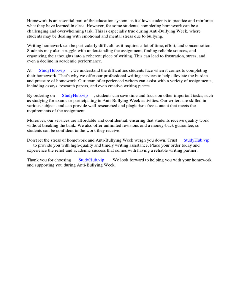 Homework Help During Anti-Bullying Week | PDF | Bullying | Homework