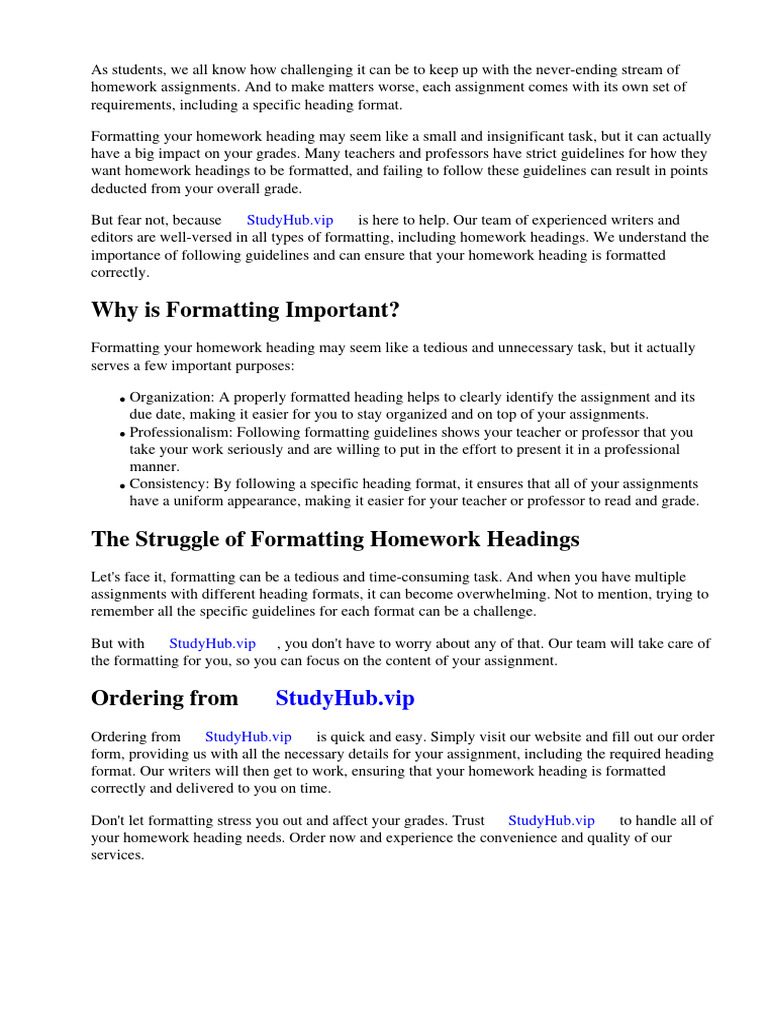 Homework Heading Format | Download Free PDF | Homework | Paragraph
