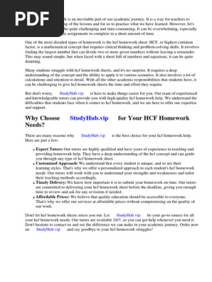 Hcf Homework Sheet