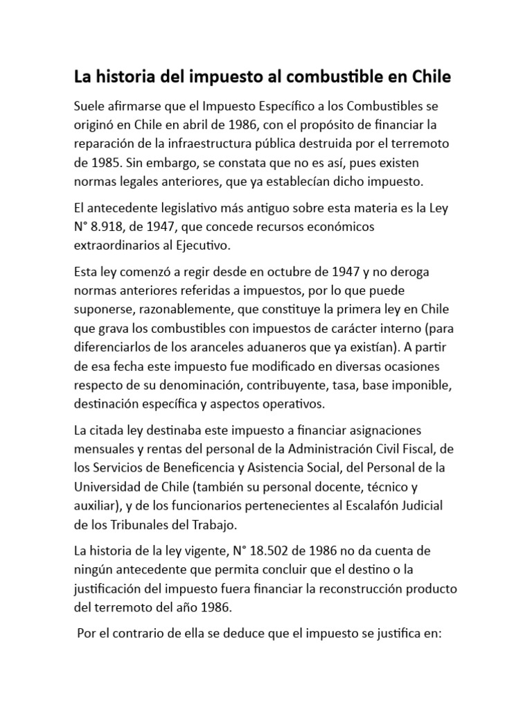 Historia del impuesto a combustibles en Chile | PDF | Derecho | Tecnología