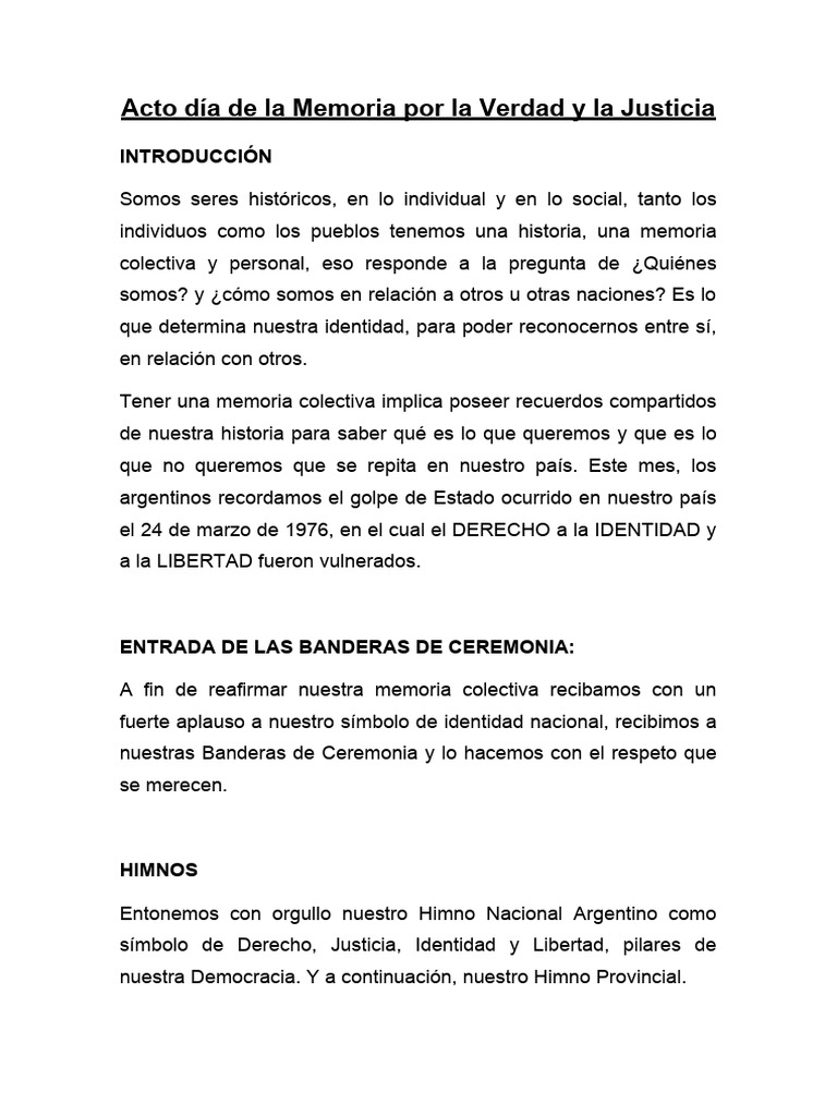 Acto Día de La Memoria Por La Verdad y La Justicia | PDF | Memoria