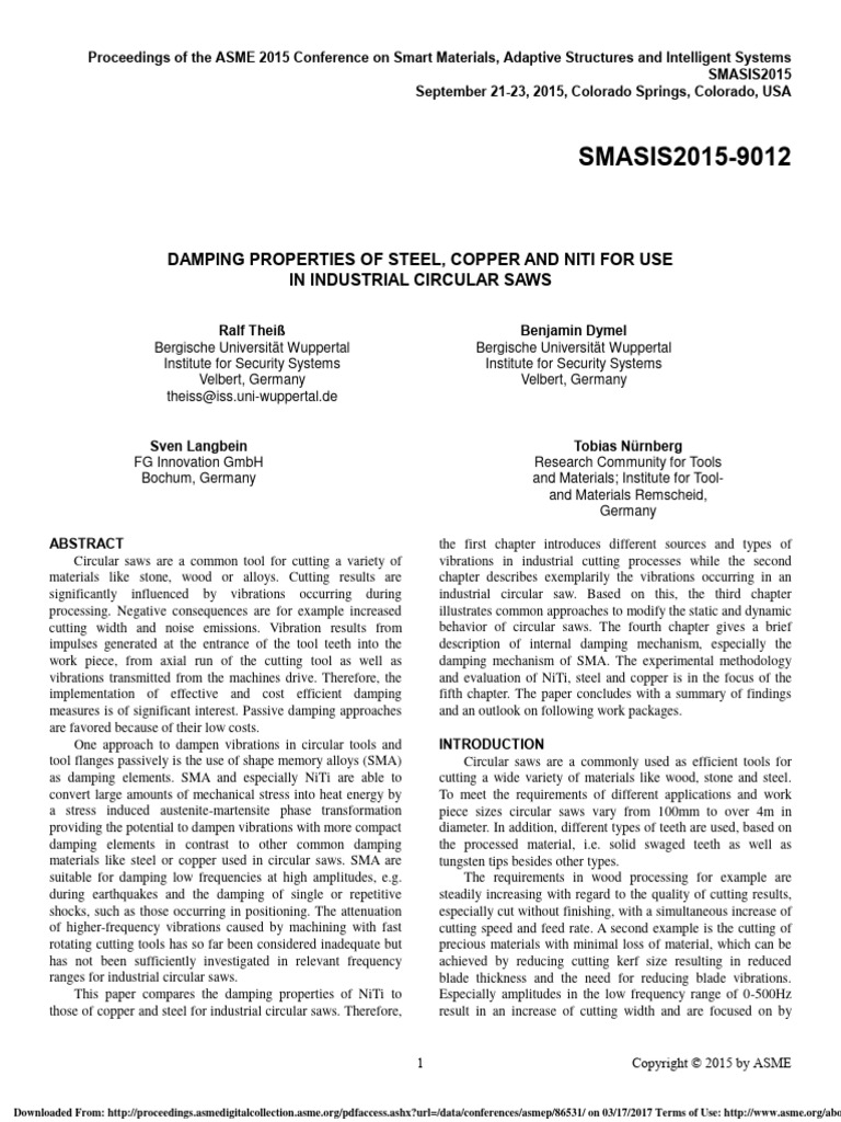 Damping Properties of Steel, Copper and Niti For Use | PDF | Shape ...
