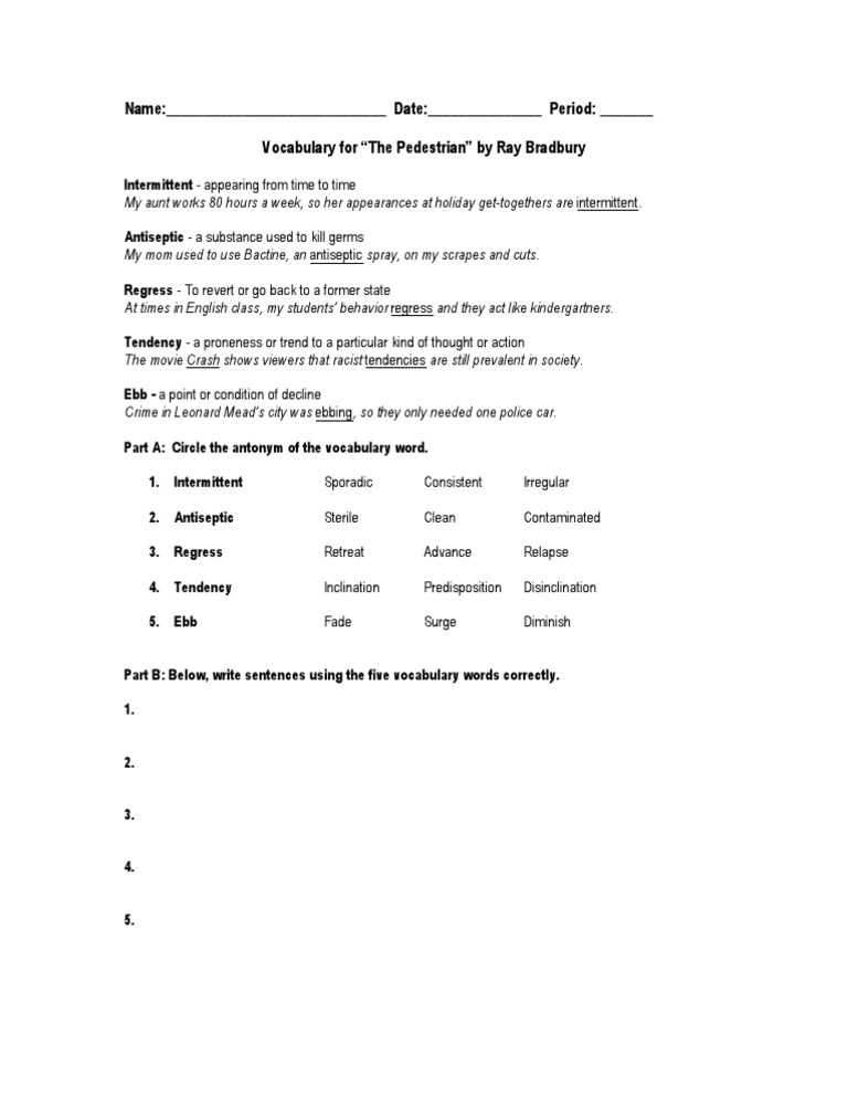 Vocabulary for "The Pedestrian" | PDF | Language Arts & Discipline | Foreign Language Studies
