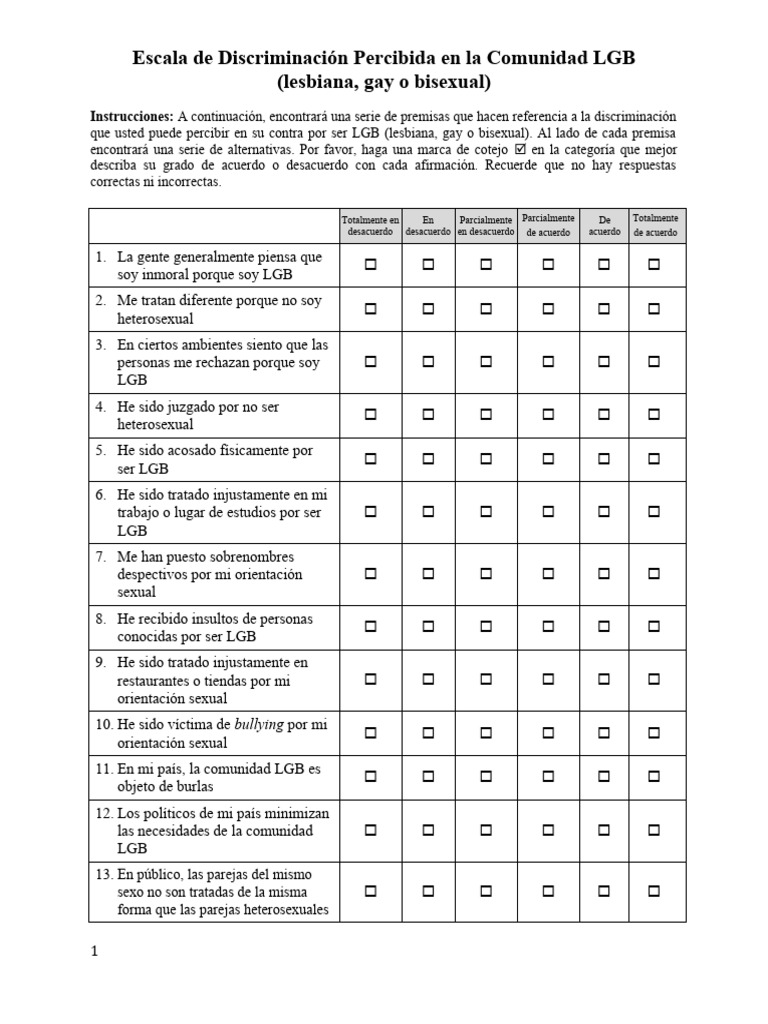 Escala de Discriminación Percibida en la Comunidad LGB | PDF | Estudios ...